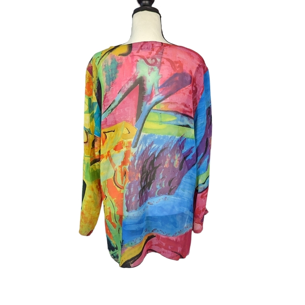 100% Silk Chico's Semi-sheer Floral Blouse - Picture 3 of 10